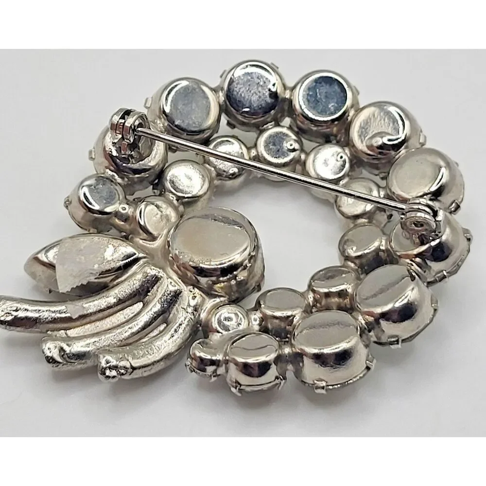 Vintage Weiss Mid-Century Clear Austrian Rhinestone Crystal Wreath Brooch 2in